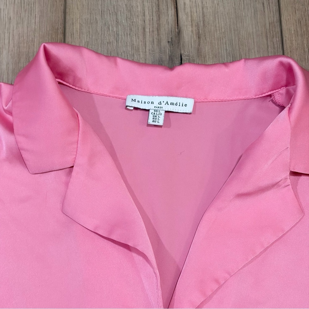 Maison d’Amélie Paris Pink Button Front Blouse Women L Capsule Elevated Chic - Picture 8 of 8